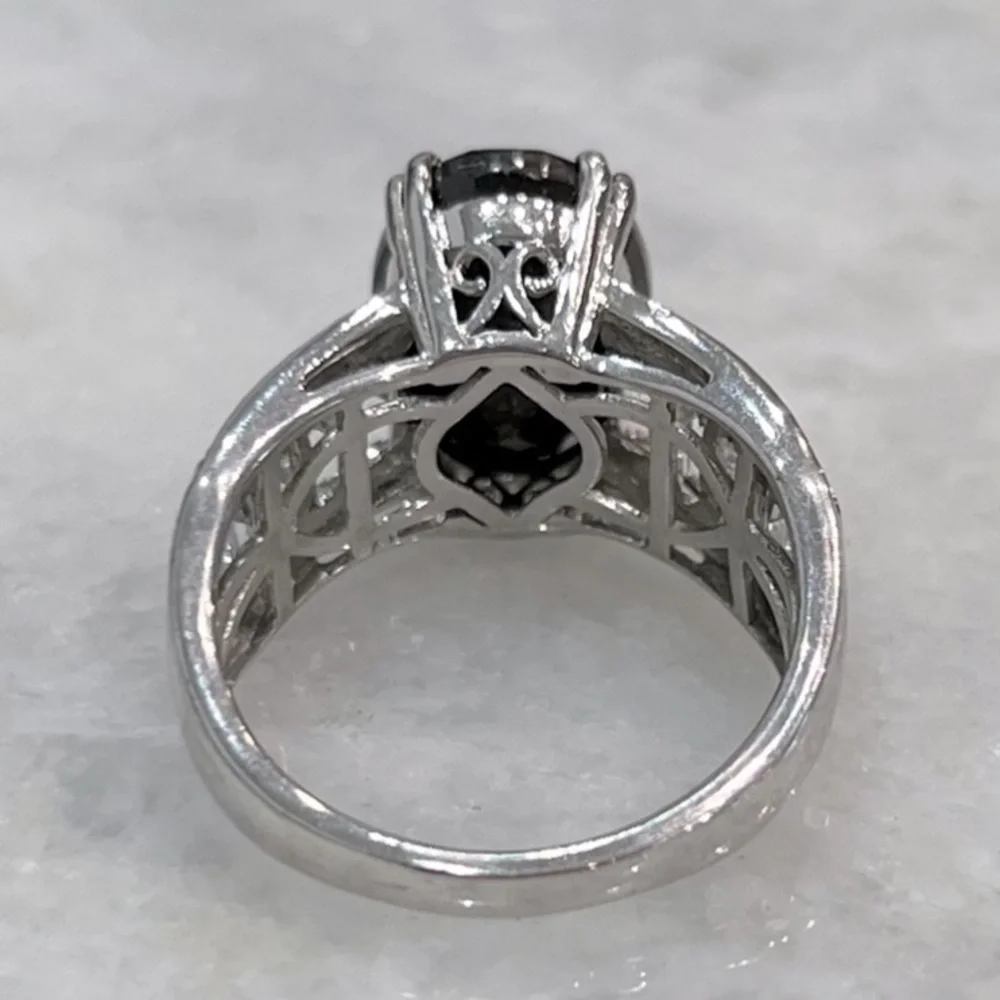 Chocolate Sapphire White Topaz Sterling Silver Ring Sz 8